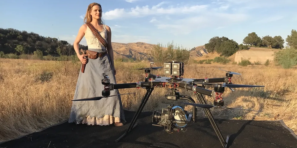 Heavy-lift cinema drone on a major film production set